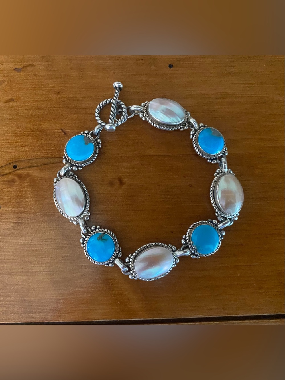 Carolyn Pollack Sterling Silver MOP Turquoise Purity Promise Bracelet size 7”